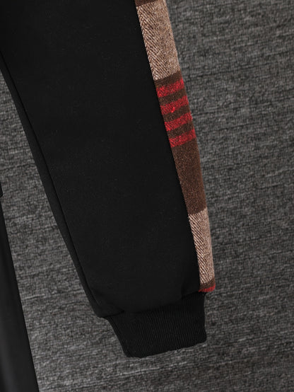 Boys' Fleece Plaid Hooded Long Pants Set, Perfect for Outdoor