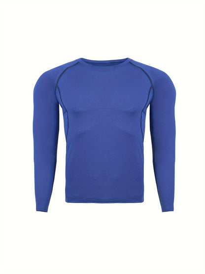 [Formfitting Shirt] Elite Athletic երկարաթև կոմպրեսիոն վերնաշապիկ - բարձր ձգվող, շնչող պոլիեսթեր և սպանդեքս խառնուրդ, պարանոցի պարանոց, անտեսանելի - իդեալական մկանային խմբերի պաշտպանության համար, մեքենայով լվացվող - կապույտ, մարզասրահի հագուստ