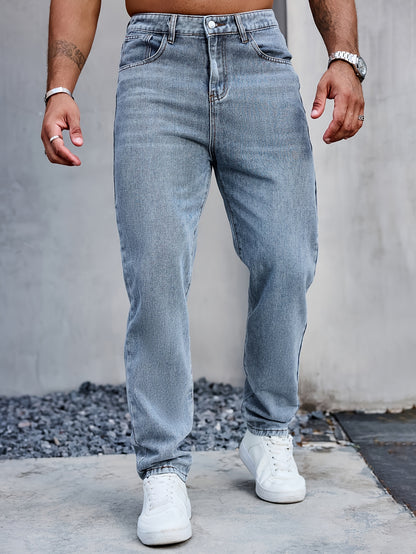 Men's Casual Denim Jeans, 80% 14.0% Viscose 5.0% Polyester 1.0% Modal Blend, Solid Color, Non-Stretch Fabric, Regular Fit, All-Season, Washed Finish, Woven - Multiple Sizes Available, Casual Wear Jeans|Versatile Jeans| Blend