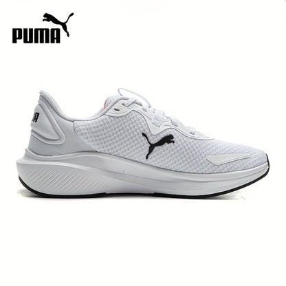 PUMA Unisex Sneakers - Low-Top Gym Sneakers in White/Black/Neon Green Accent - Breathable Fabric Upper  Cushioned Rubber Sole - Lightweight Running Shoes for Men  Women - Ideal for Training, Everyday  Formal Wear, Sporty D