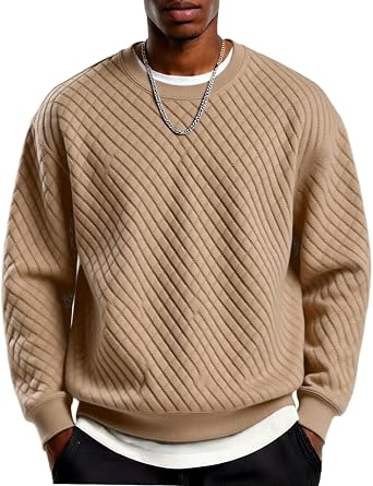 Men's Lightweight Crewneck Sweatshirt with Geometric Texture