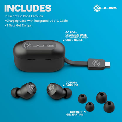 Jlab Go Air Pop True Wireless Bluetooth Earbuds & Charging Case - Black, Dual Connect, IPX4 Sweat Resistance, Bluetooth 5 Connection, 3 EQ Sound Settings Signature, Balanced, Bass Boost