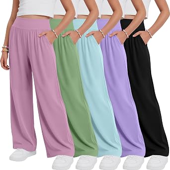 Girls' Wide Leg Pants 5-Pack Stretchy & Comfortable