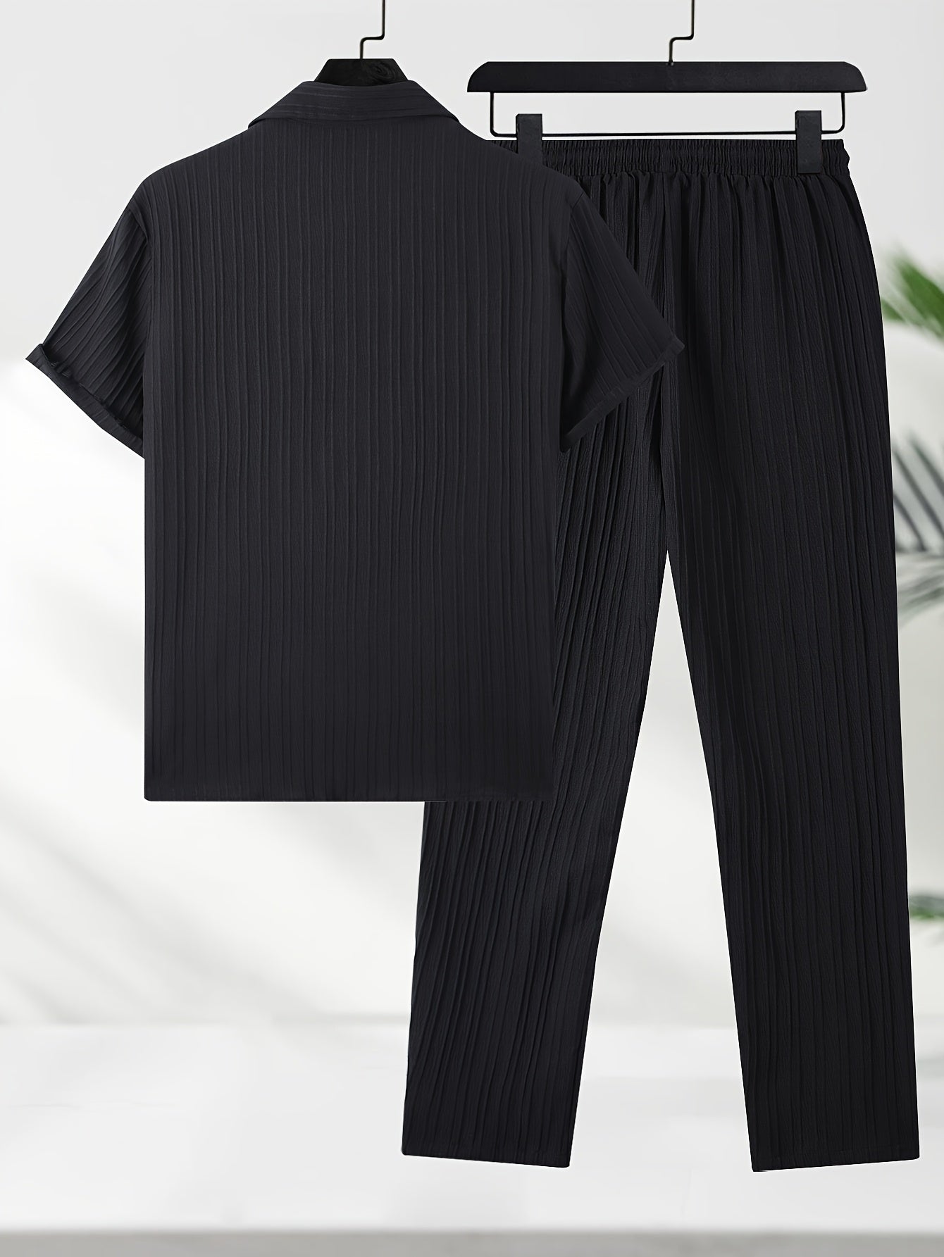 Men's Casual Patchwork Lapel Shirt and Pants Suit for Summer