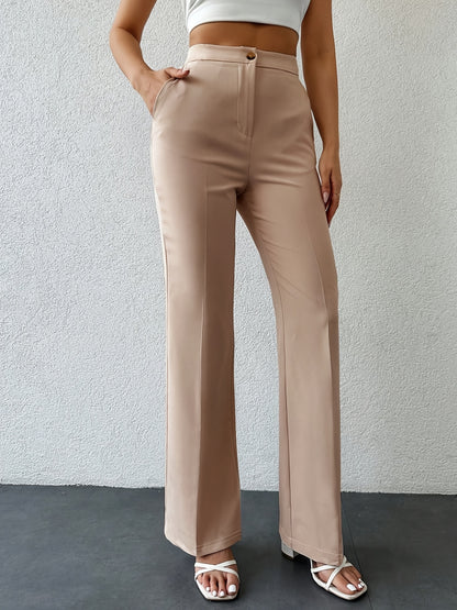 Elegant Women's Solid Color Wide-Leg Pants - High Waist, Straight Leg, Polyester Blend, Machine Washable - Perfect for Fall/Winter, Long Pants
