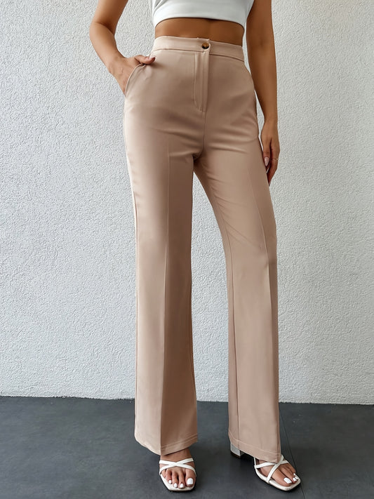 Elegant Women's Solid Color Wide-Leg Pants - High Waist, Straight Leg, Polyester Blend, Machine Washable - Perfect for Fall/Winter, Long Pants