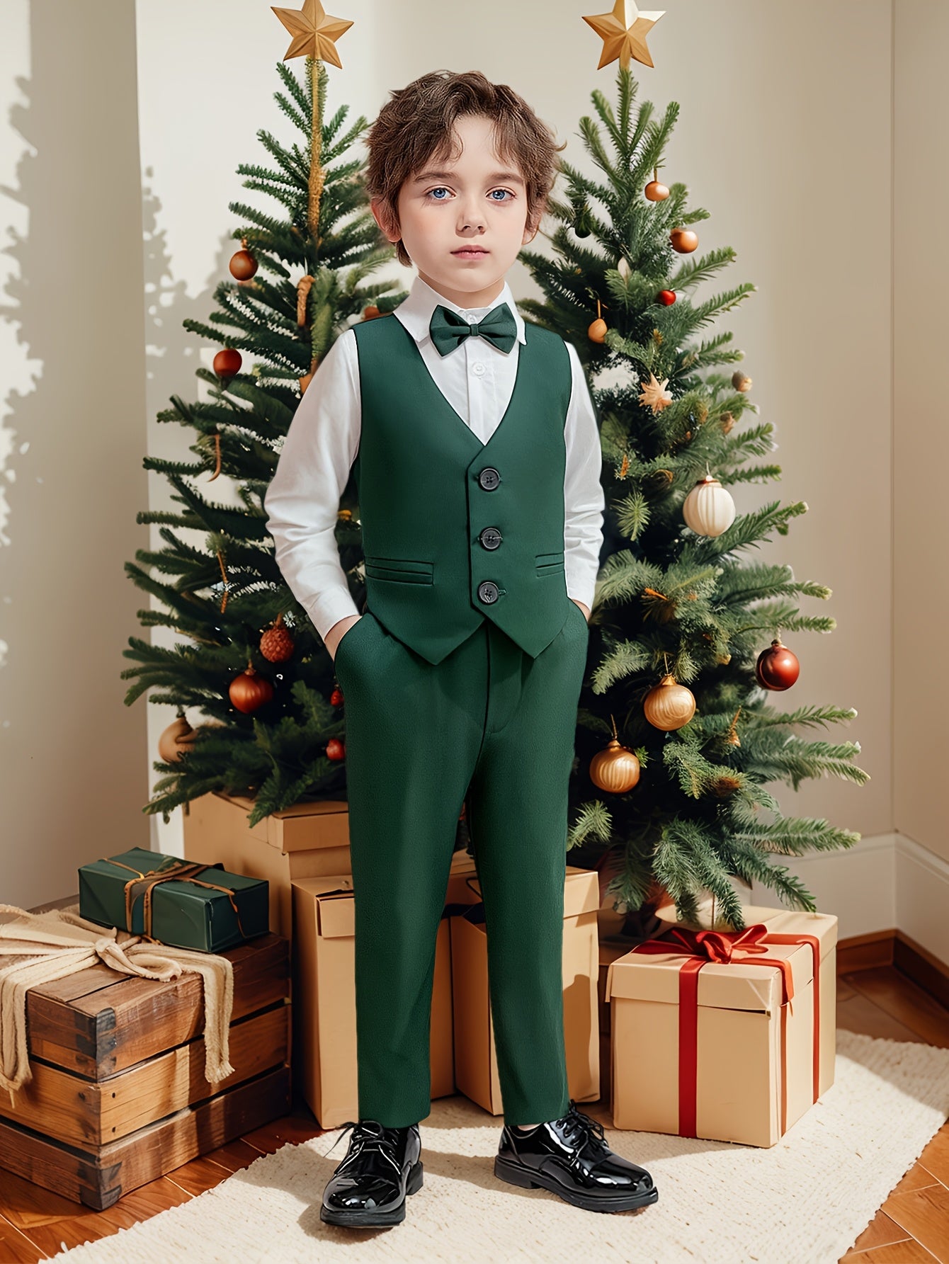 Boys' Green 4-Piece Suit Set for Formal Occasions