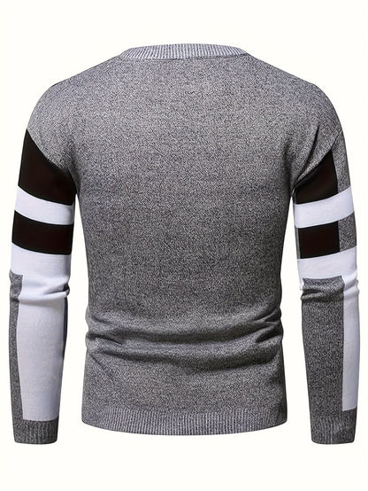 Men's Round Neck Casual Striped Warm Sweater Fashion Knit Pullover Top