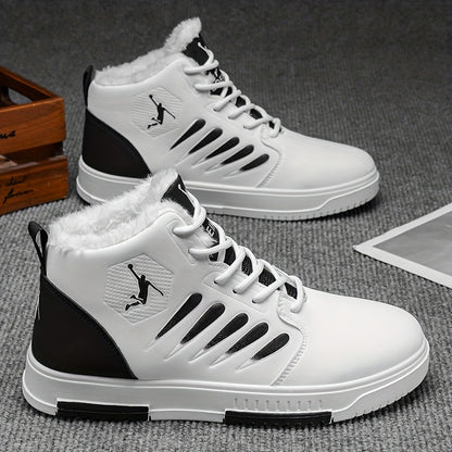 Men'S Winter Warm Thermal Skate Shoes - Mid-Calf Height, Thick PVC Sole & Lace-Up Closure, All-Season Casual Sneakers with Red Accent - /Red Colorway, Thick Sole Shoe, Durable Footwear, Sleek Design, Outdoor Footwear, Winter