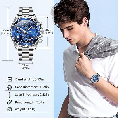 OLEVS Men's Stainless Steel Dress Watch with Chronograph
