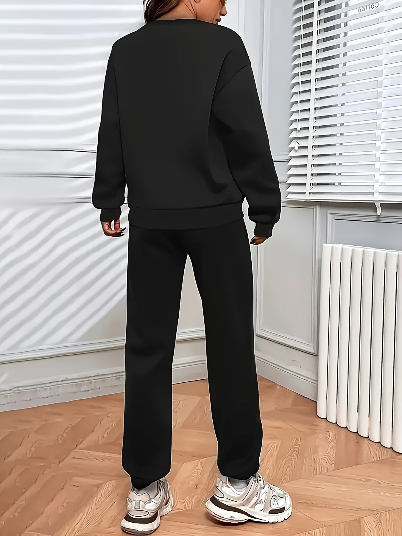 FLS1021WN10 Hoodie with Fleece, European And American Women'S Autumn And Winter Fashion, Printed Casual Sports Two-Piece Set.