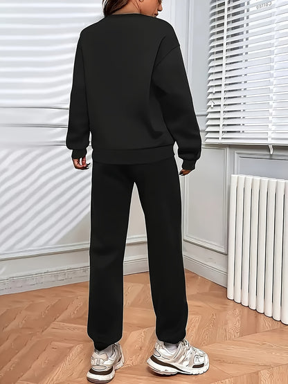 FLS1021WN10 Hoodie with Fleece, European And American Women'S Autumn And Winter Fashion, Printed Casual Sports Two-Piece Set.