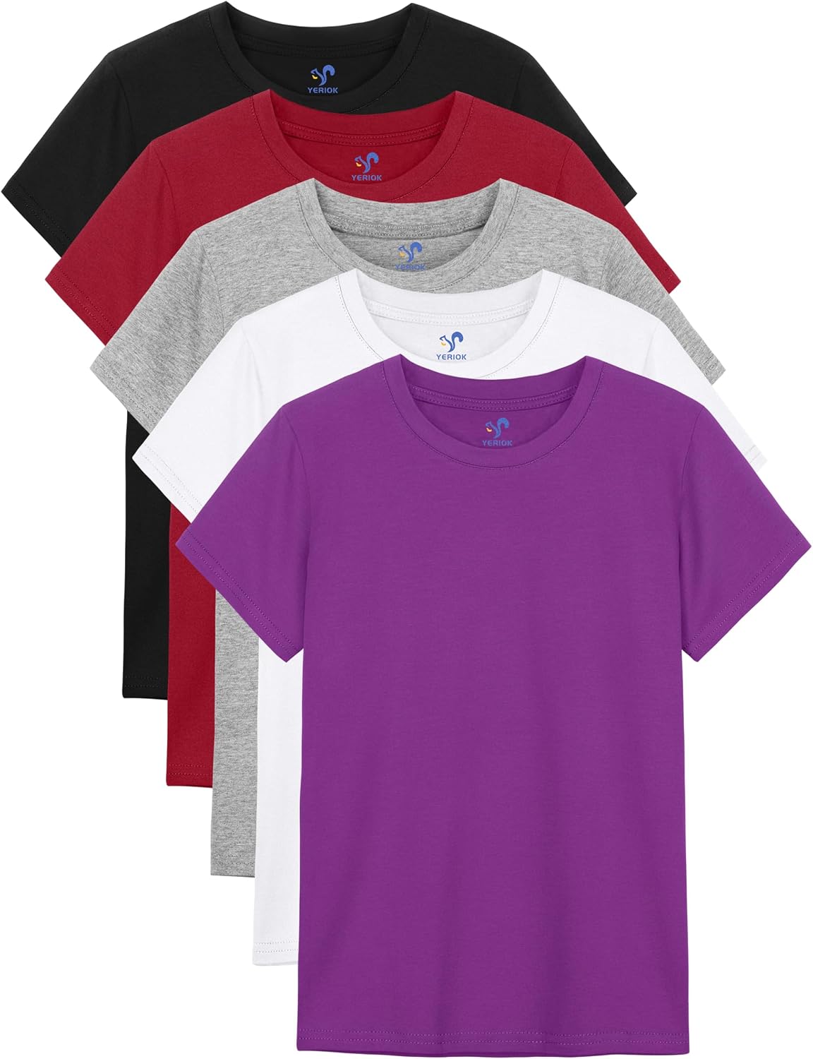 5-Pack Girls Cotton Short Sleeve T-Shirts Comfortable Fit
