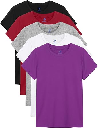 5-Pack Girls Cotton Short Sleeve T-Shirts Comfortable Fit