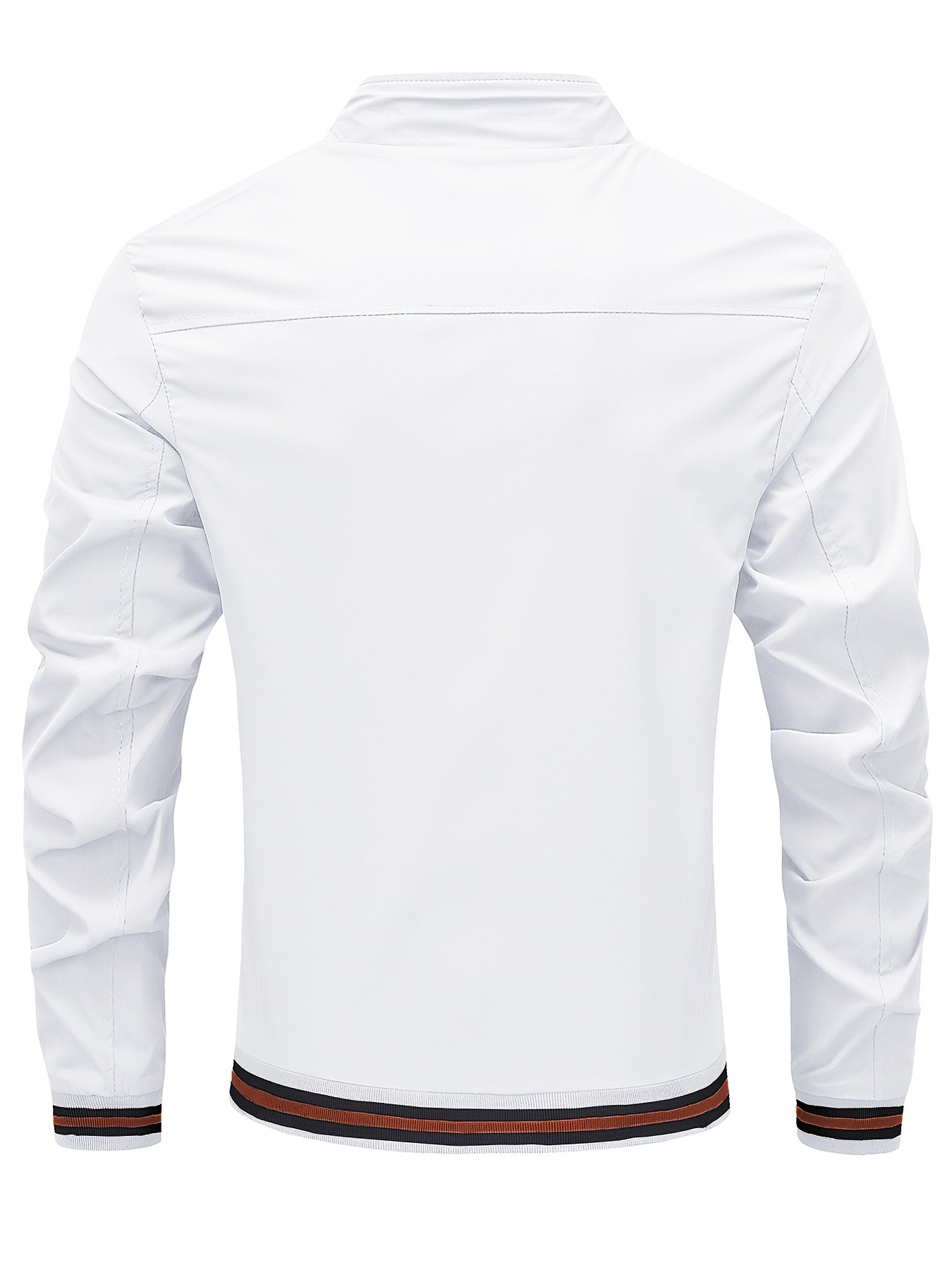 Men's Stand Collar Long Sleeve Zip Up Sports Jacket With Contrast Trim Design, Men's Spring Fall Outwear, As Gifts