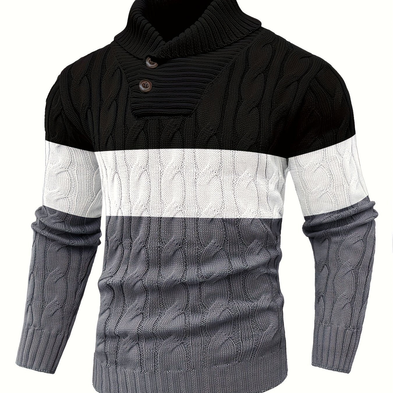 Men's Business Style Color-Block Sweater, Fashionable Trendy Spliced Large Lapel Pullover, Versatile Button-Design Sweatshirt