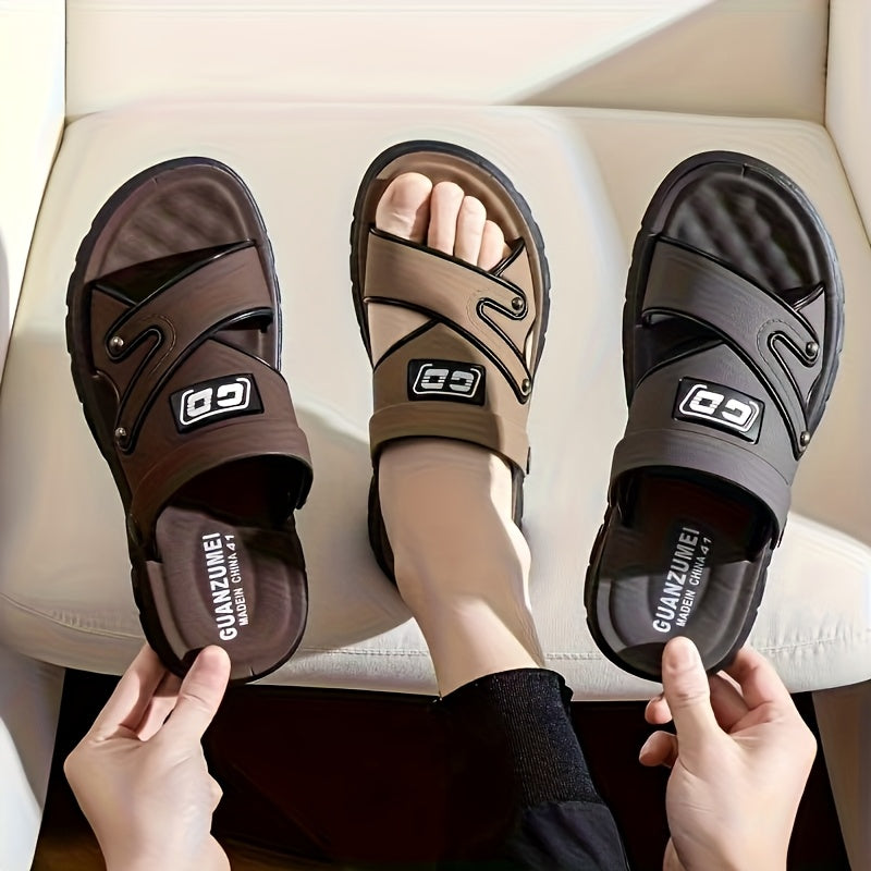 Men's Comfortable PU Slip-On Flat Slippers for Casual & Outdoor