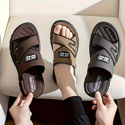 Men's Comfortable PU Slip-On Flat Slippers for Casual & Outdoor