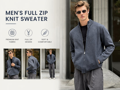 Men's Full Zip Mock Neck Cardigan Sweater with Pattern