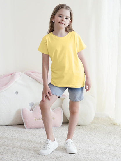5-Pack Girls Cotton Short Sleeve T-Shirts Comfortable Fit