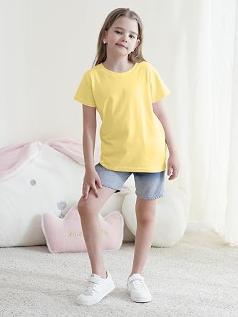 5-Pack Girls Cotton Short Sleeve T-Shirts Comfortable Fit