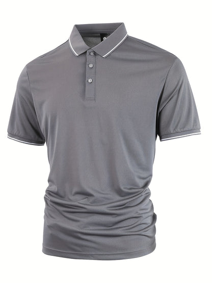Men's Solid Golf Shirt, Casual Short Sleeve Lapel Shirt For Summer Outdoor