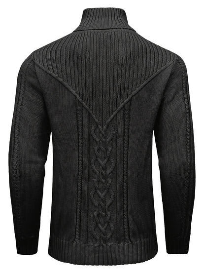 Տղամարդու բարձր օձիքով տաք տրիկոտաժե սվիտեր - ձգվող նորաձև ժապավենավոր սվիտեր, էլեգանտ ջենտլմենական կարդիգան