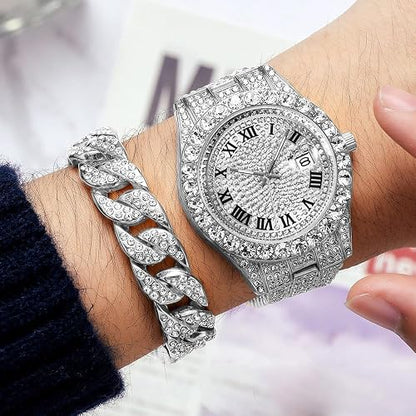 Men's Hip Hop Iced-Out Luxury Quartz Watch with Date