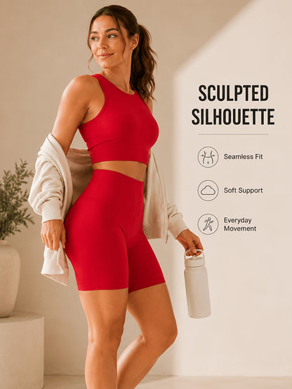 Women's Seamless Ribbed Cropped Tank & Butt-Lifting Yoga Shorts