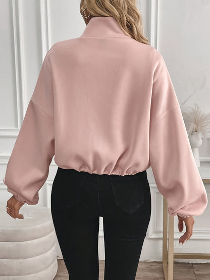 Women's Elegant Black Stand Collar Jacket with Full-Zip Closure - All-Season Casual to Semi-Formal Outerwear, Machine Washable Zippered Coat for Fall Winter Layering, Versatile Work to Semi-Formal Outfits