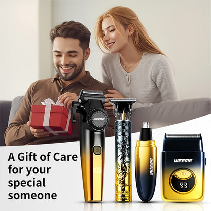 WEEME 4pcs Hair Clipper for Men Set, Cordless Electric Hair Clipper, T-Shaped Beard Trimmer & Nose Hair Trimmer, Electric Shaver, Professional Haircutting and Beauty Kit for Men Grooming, Home Barber Use, Precision Styling To