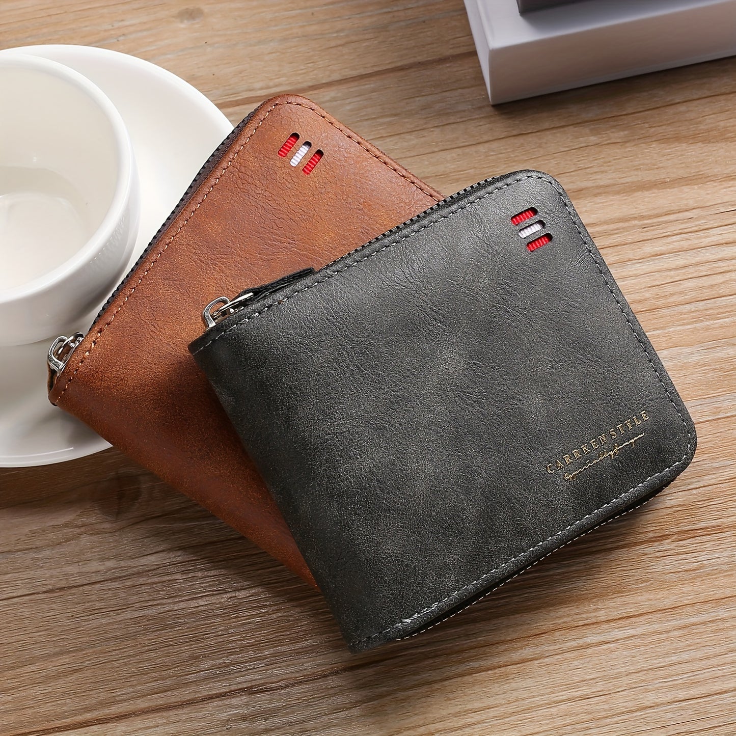 Men's Zipper Short Wallet, Multi-card Card Holder, PU Leather Bifold Wallet Money Clip With Coin Pocket, Gift For Men