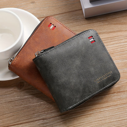 Men's Zipper Short Wallet, Multi-card Card Holder, PU Leather Bifold Wallet Money Clip With Coin Pocket, Gift For Men