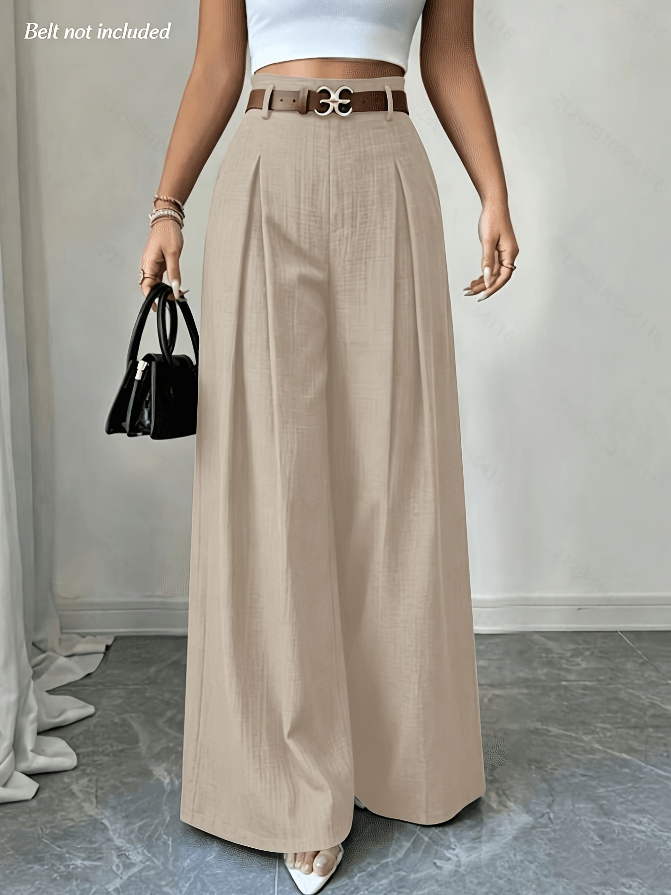 Women's High-Waisted Wide-Leg Trousers - Loose Fit Spring/Summer Pants