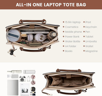 Women’s Leather Laptop Tote Bag Waterproof Business Briefcase