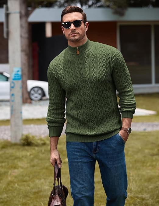 Men’s Quarter Zip Cable Knit Pullover Sweater