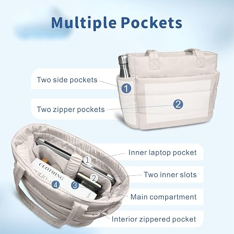 Lightweight Quilted Puffer Tote Bag for Women, Travel & Work