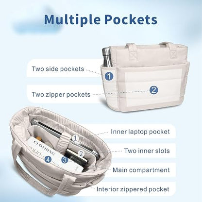 Lightweight Quilted Puffer Tote Bag for Women, Travel & Work