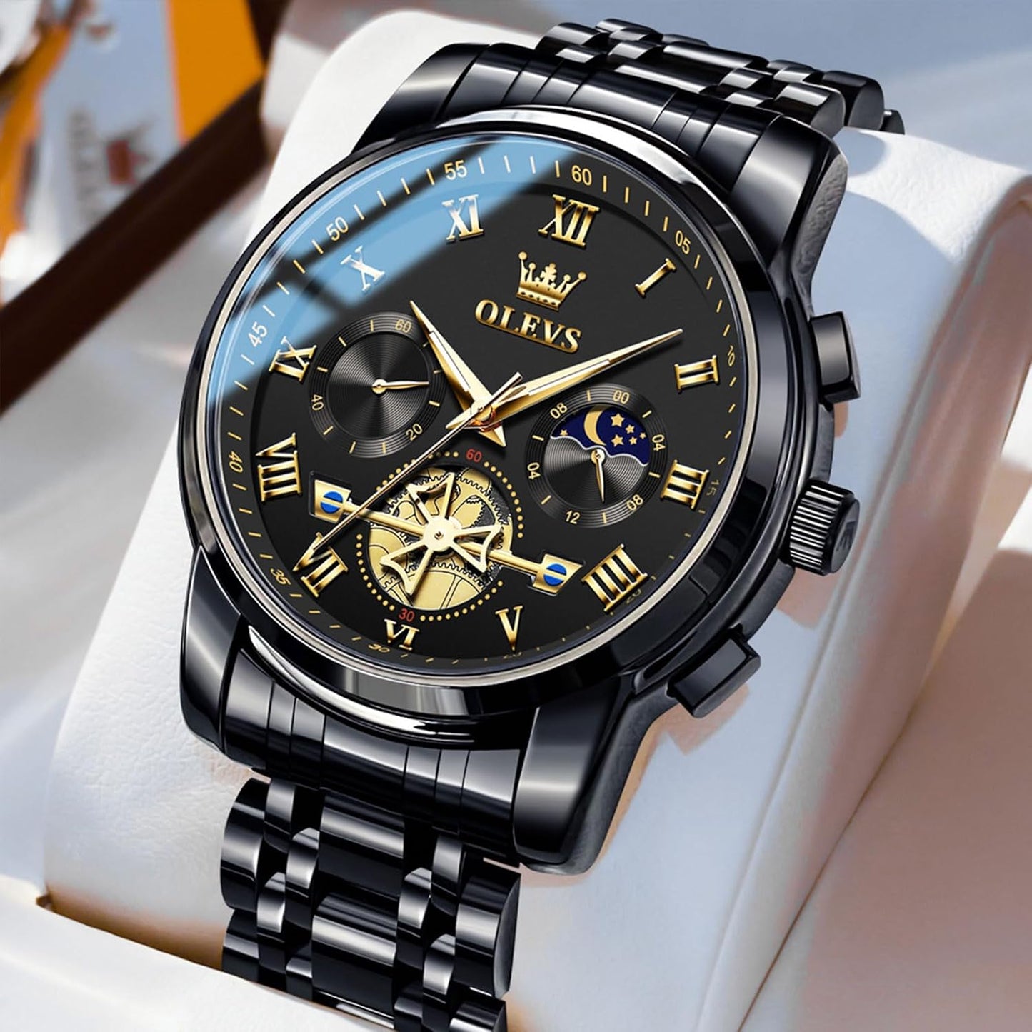 OLEVS Men’s Waterproof Luxury Stainless Steel Big Face Watch