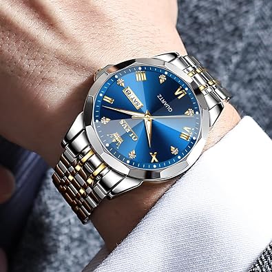 OLEVS Men's Two-Tone Luxury Analog Quartz Watch Blue