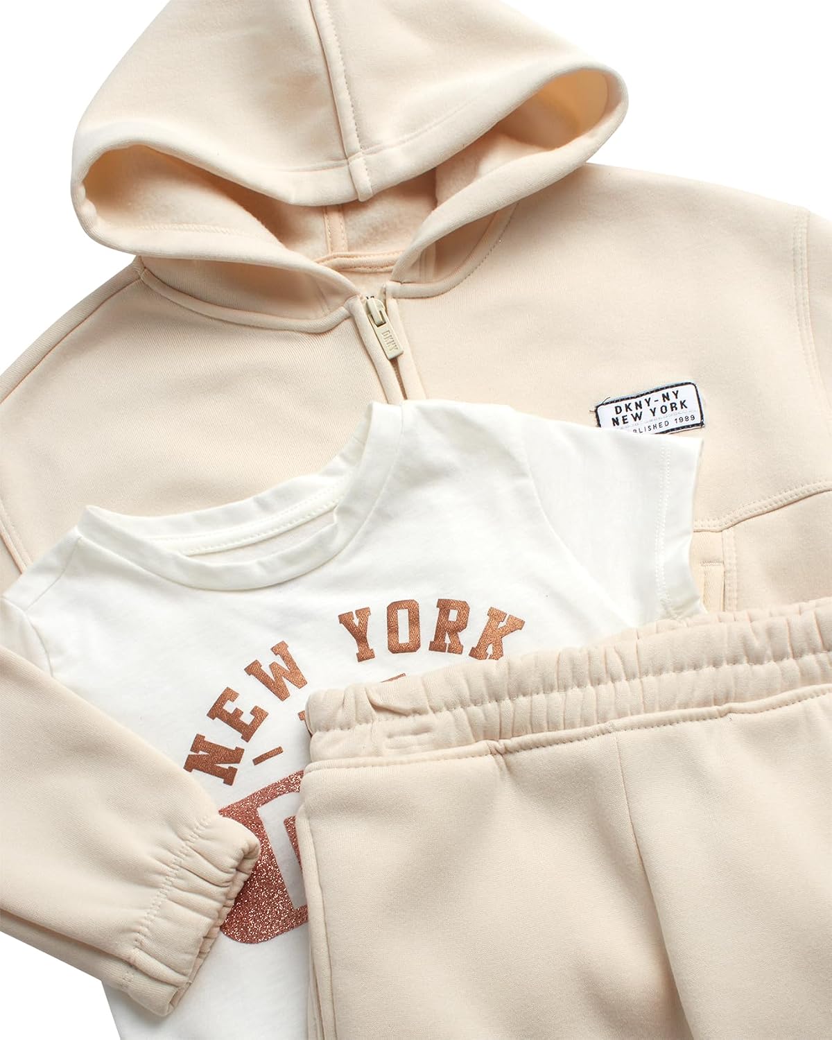 DKNY Baby Girls' 3-Piece Fleece Hoodie, Jogger & Tee Set