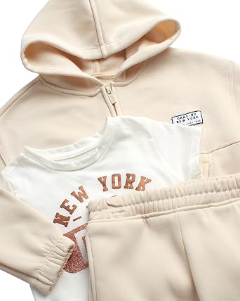 DKNY Baby Girls' 3-Piece Fleece Hoodie, Jogger & Tee Set