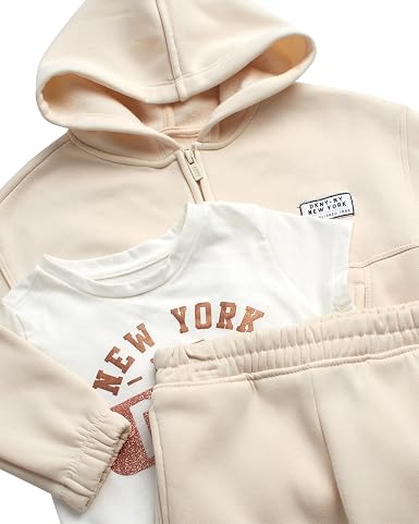 DKNY Baby Girls' 3-Piece Fleece Hoodie, Jogger & Tee Set