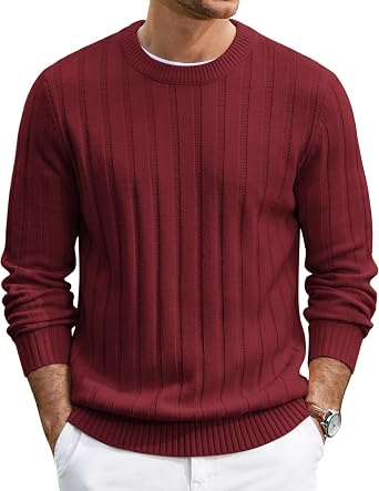 Men's Ribbed Crewneck Pullover Sweater Soft Warm Knit