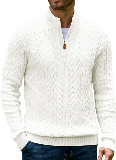 Men’s Quarter Zip Cable Knit Pullover Sweater