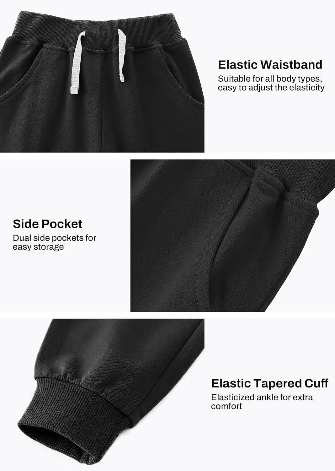 Boys' Cotton Jogger Sweatpants 3-Pack with Pockets