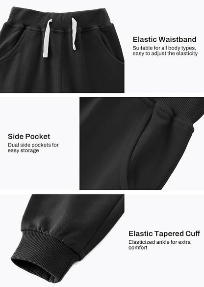 Boys' Cotton Jogger Sweatpants 3-Pack with Pockets