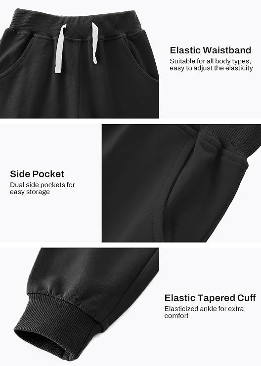 Boys' Cotton Jogger Sweatpants 3-Pack with Pockets