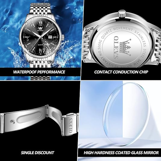 OLEVS Men's Classic Silver Stainless Steel Roman Watch