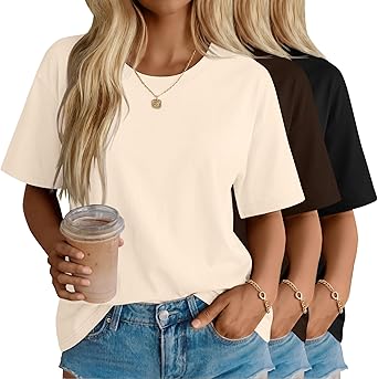 Women's Cotton Oversized Half Sleeve Crew Neck Tees - 3 Pack
